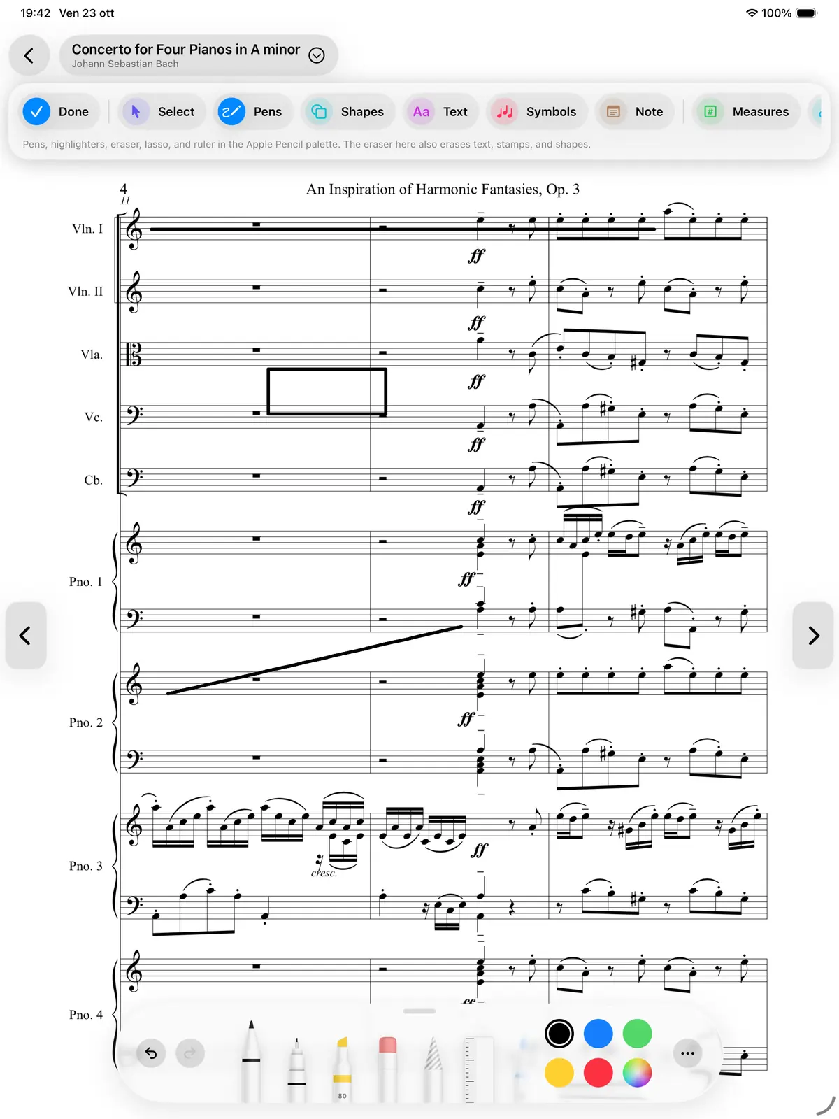 Handwritten markings on the score