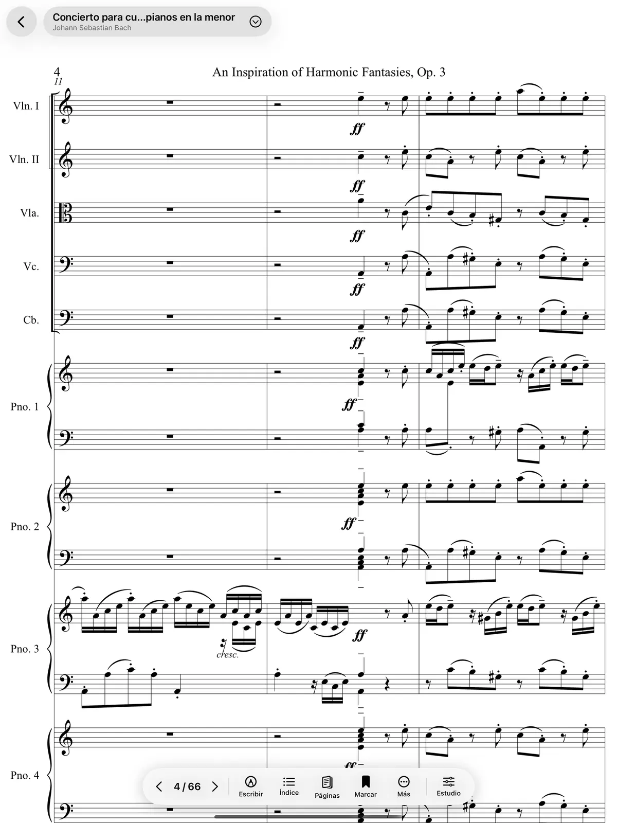 Una partitura a pantalla completa en StaffScore