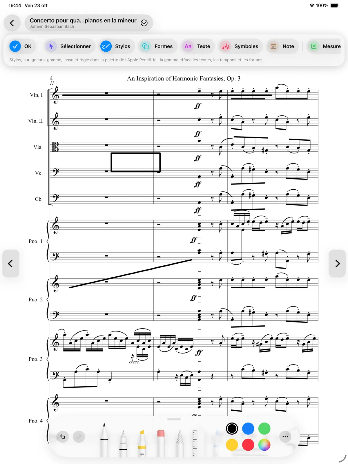 Annotations manuscrites sur la partition